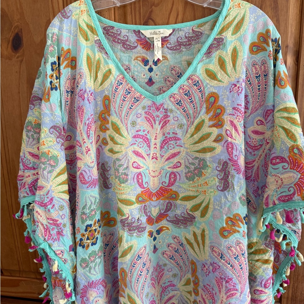 Matilda Jane V-Neck Paisley Knit Top in Aqua Multicolor